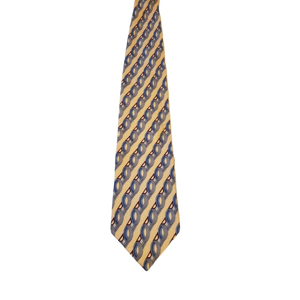 Dover by Arrow Necktie Tie Silk Yellow Blue Gray Geometric Circles Made in USA